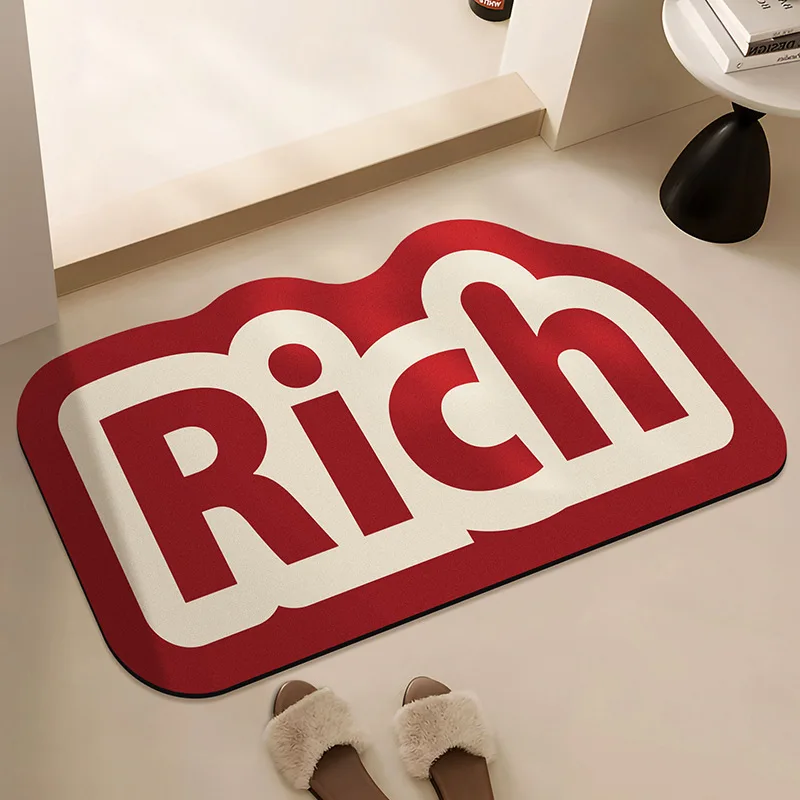 Irregular Home Lettering Bath Mat Non-slip Water-absorbent for Entryway Decor