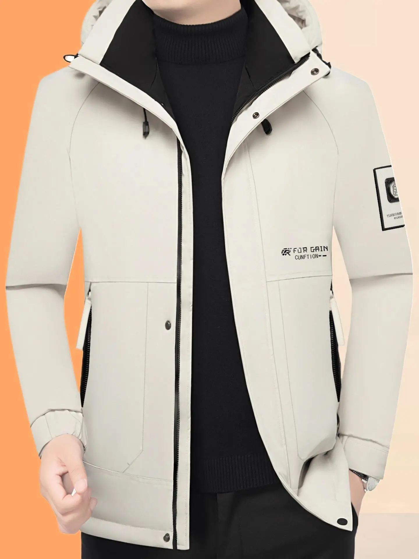 

Men's Thiened Warm Hooded down Jaet Lightweight Luxury Winter New Faion Casual Classic Outerwear Trendy Mid-aged
