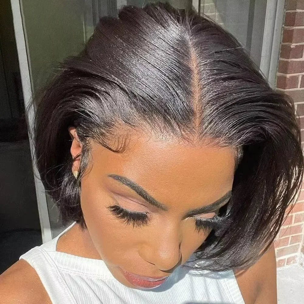 بوب شعر مستعار أمامي 13x4 الدانتيل الشفاف الجبهة خصلات الشعر المستعار الإنسان قصيرة بوب الباروكات 4X4 شعر مستعار مستقيم 100% الشعر البشري للنساء السود #1