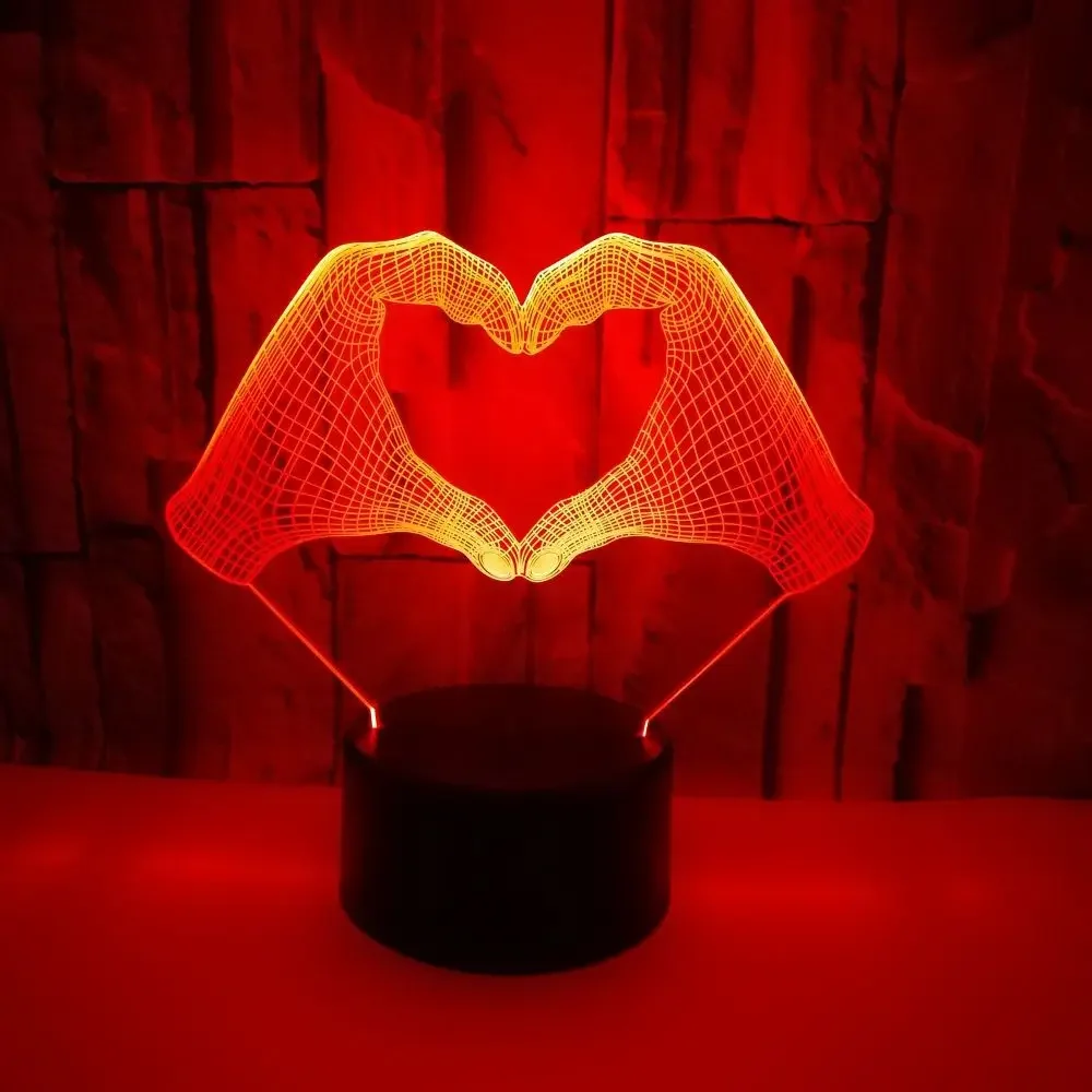 Nighdn Love Heart Gesture LED Night Light Valentine\'s Day Gift Couple 3D Illusion Lamp Bedroom Table Desk Bedroom Decoration