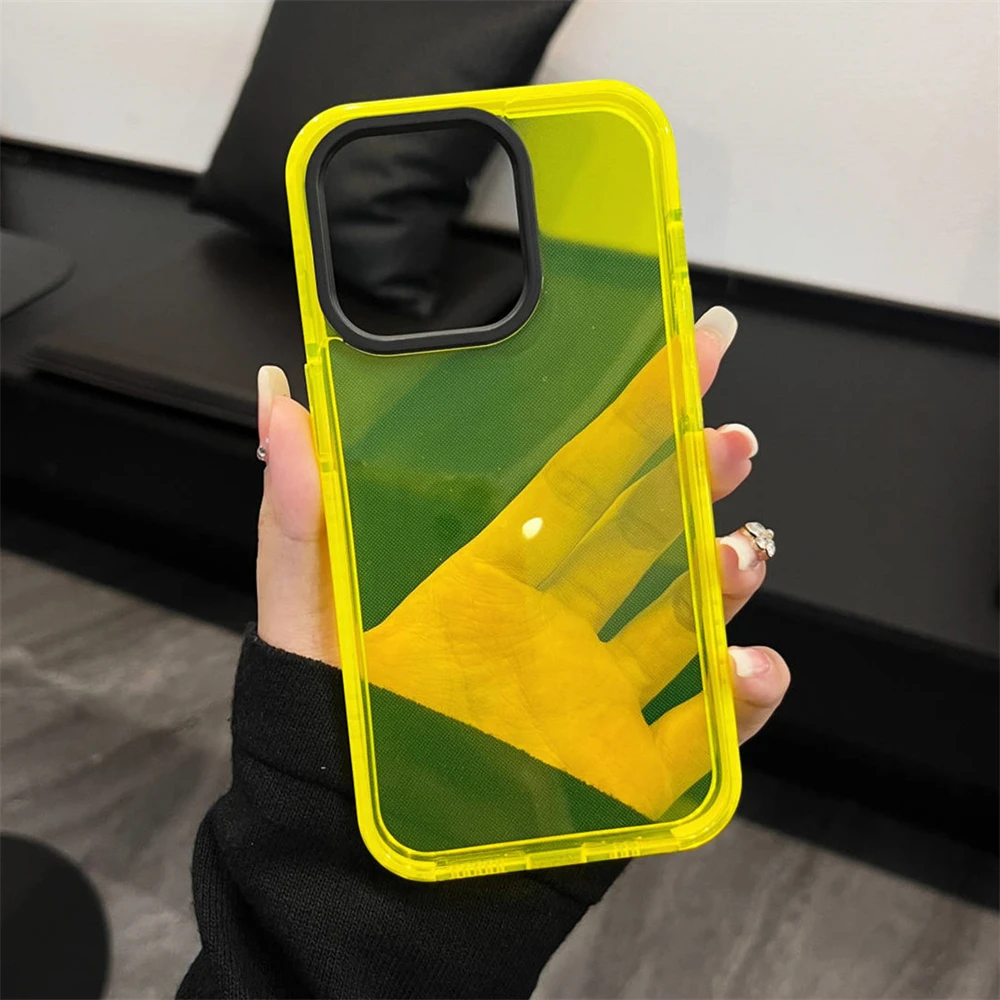 Neon Fluorescent Transparent Phone Case For iPhone 17 16 15 11 12 13 14 Pro  Max Bumper Clear Shockproof Soft Silicone Cover - AliExpress 202192403