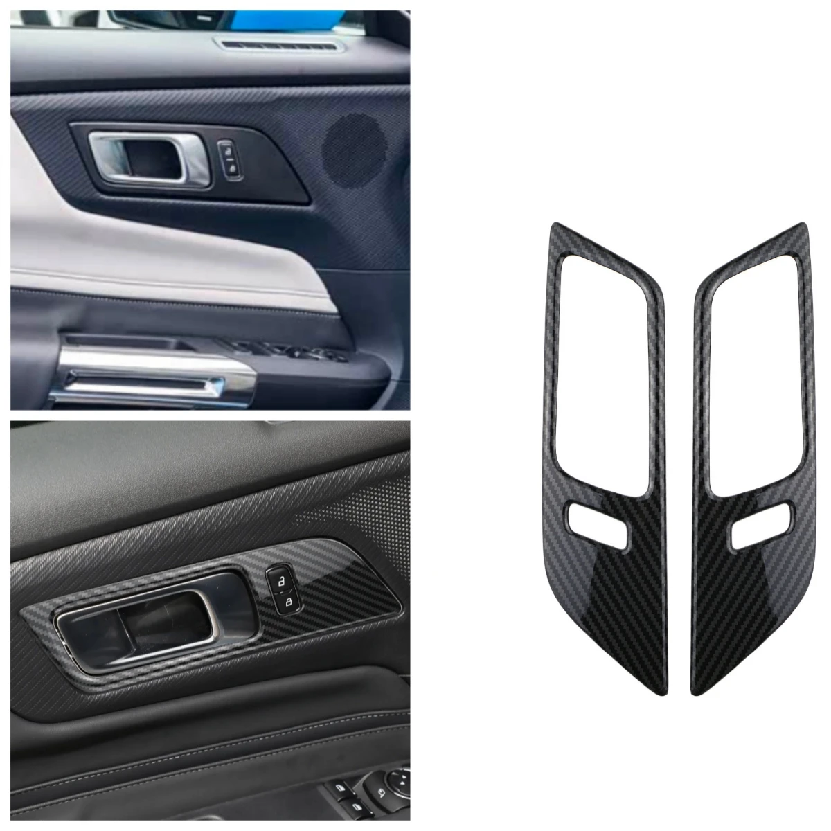 Car Inner Door Handle Bowl Cover Trim for Ford Mustang 2016-2022 Door Handle Decoration Sticker ABS Car Accessories 2pcs/set