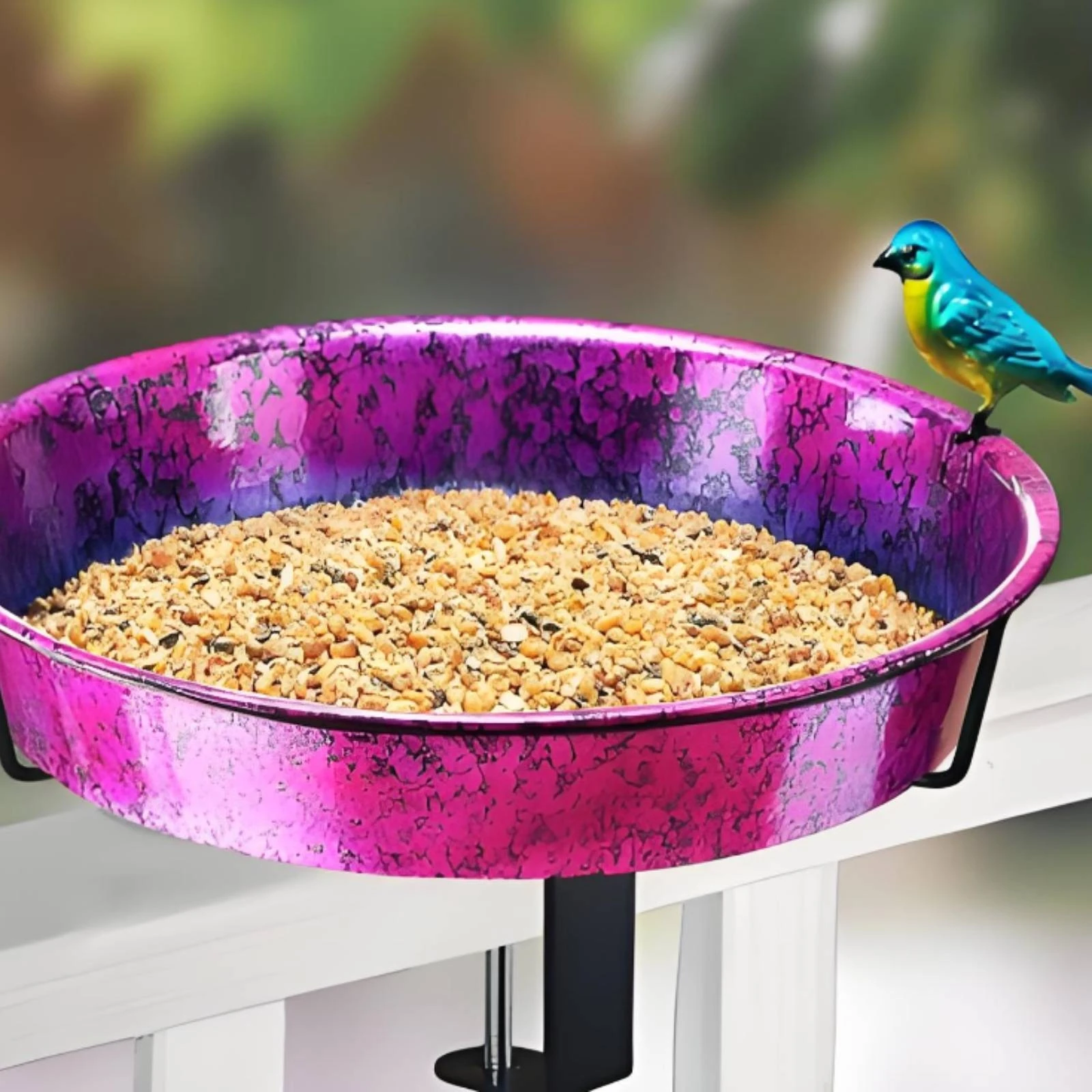 Clamp-on Bird Bath Shallow Basin Railing Bird Bath Outdoor Decor Support Stem Space Saving - view 4