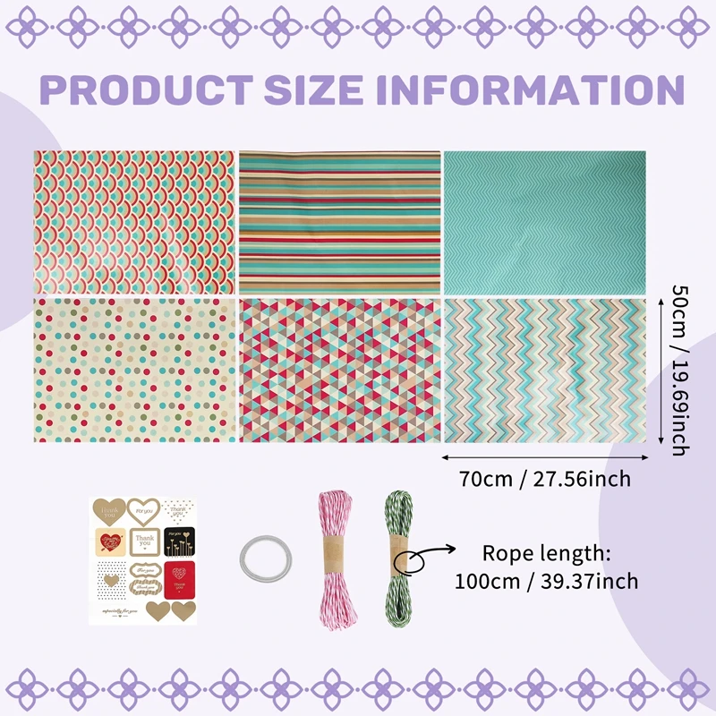 Wrapping Paper Sheets,For Christmas Birthday Party Wrapping Paper Set 6 Pcs Gift Wrap Papers,Present Gift Wrapping Paper
