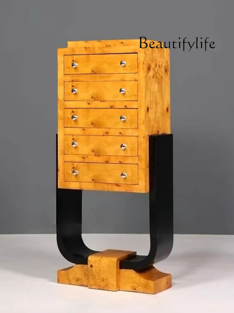 

Medieval solid wood retro tree tumor pattern bucket cabinet designer against the wall living room decorative cabinet high sense