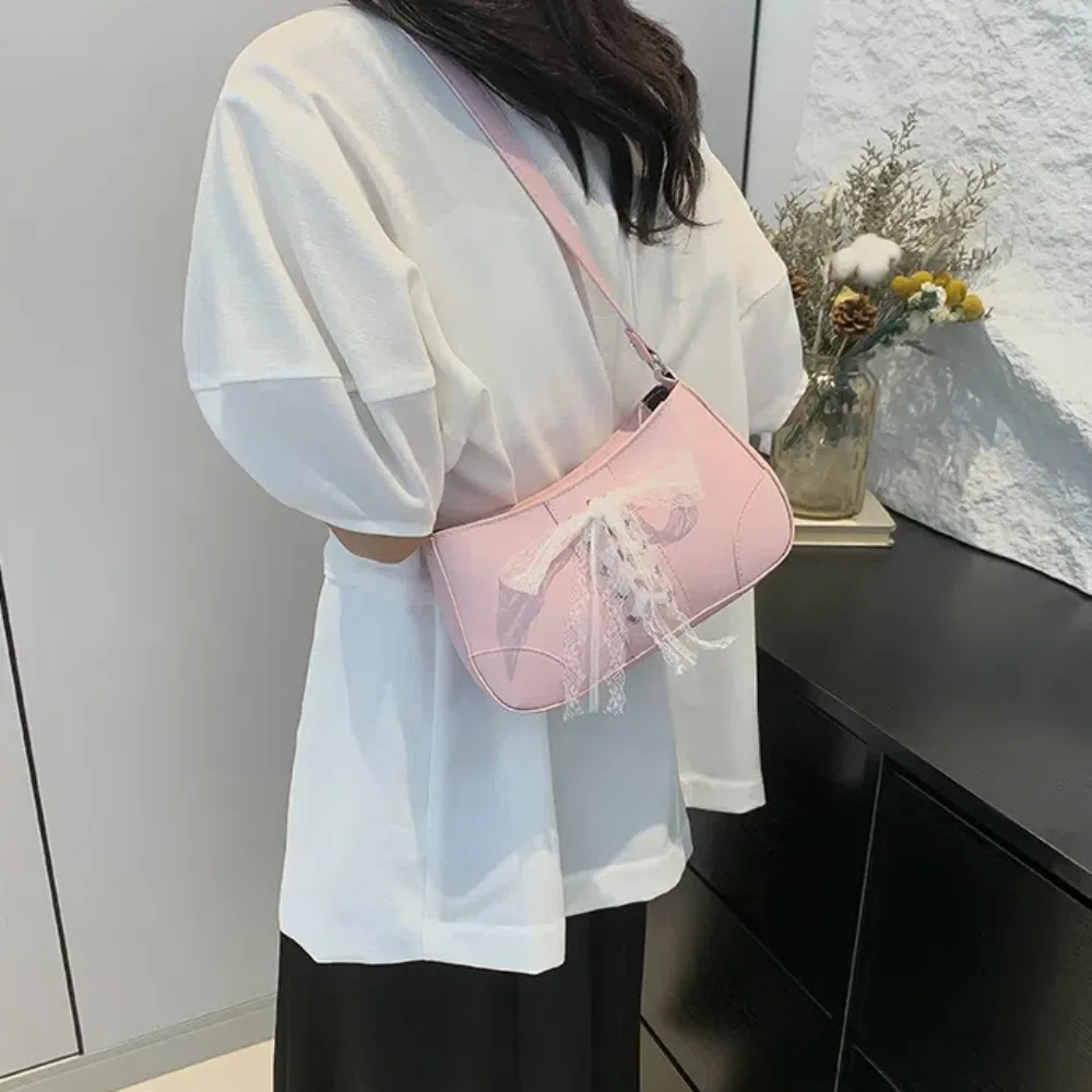 High Quality Bag Y2K Bow Shoulder Purse Large Capacity Korean Style PU Underarm Bag Waterproof Stylish Texture Handbag Work