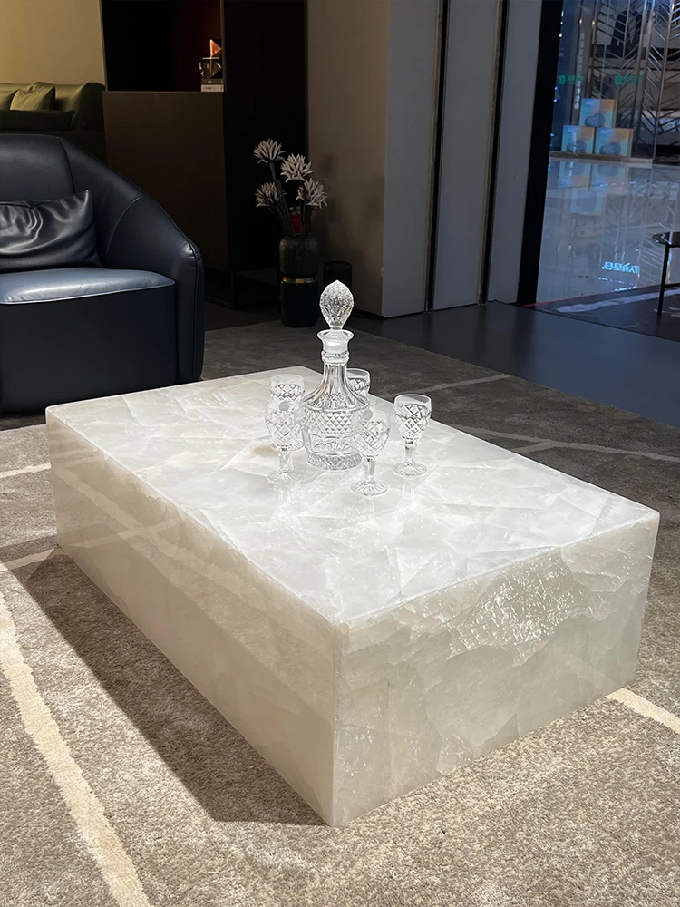 Arctic Ice Marble Coffee Table, Contemporary Italian Design with Light-Transmitting & Scratch Resistant, Master Designer Series