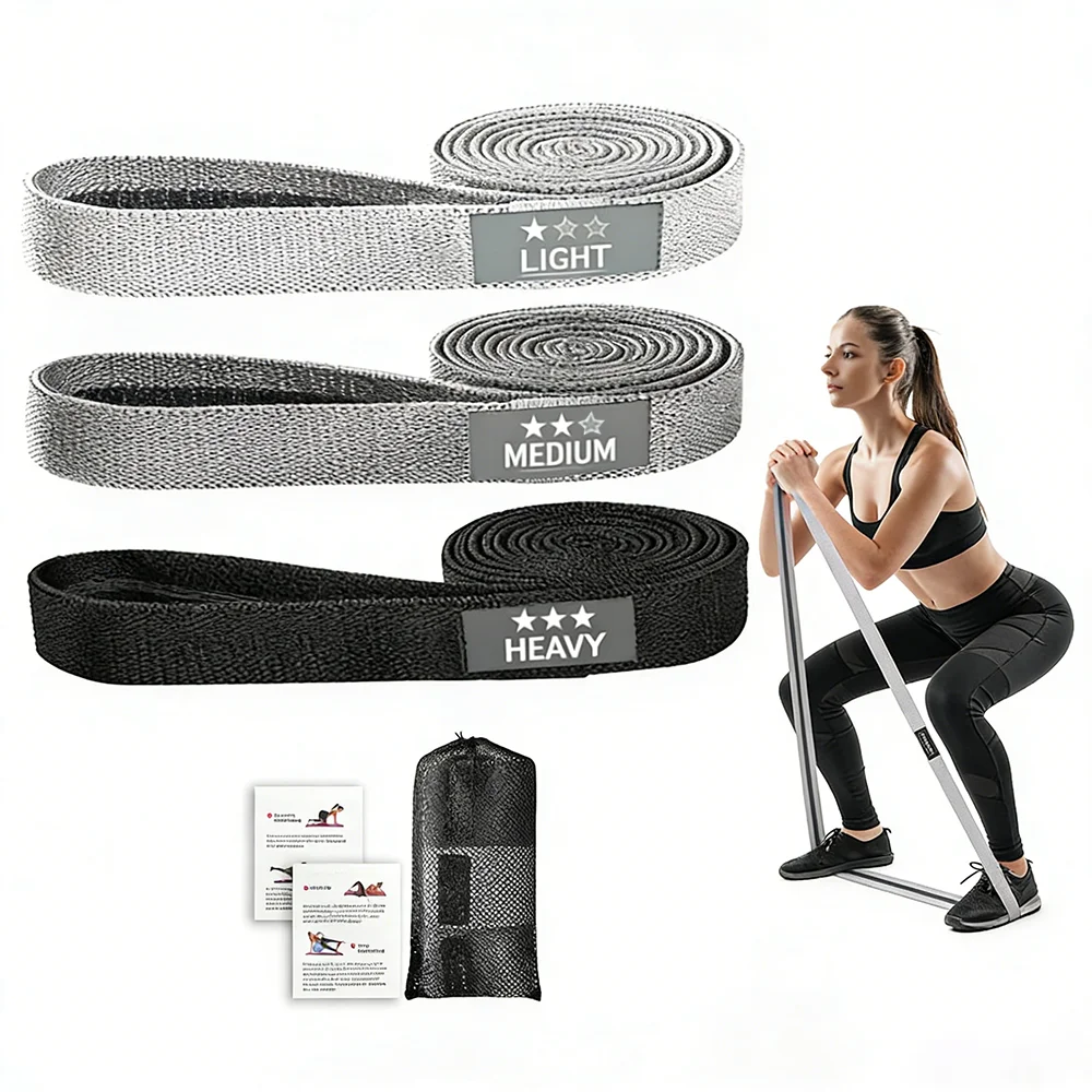 Image of Langes Stoff-Widerstandsband für Ganzkörperübungen, Fitness-Schleifenband, Unisex Yoga-Elastikbänder, Gymnastik-Unterstützungsbänder