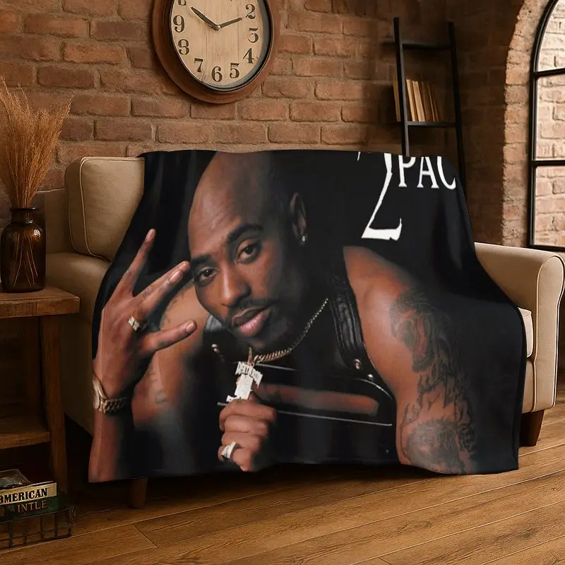 HD Rapper Eminem Tupac 2pac Hip Hop Rap God Flannel Blanket Soft Warm Throw Blanket for Bedroom Living Room Bed Travel Picnic