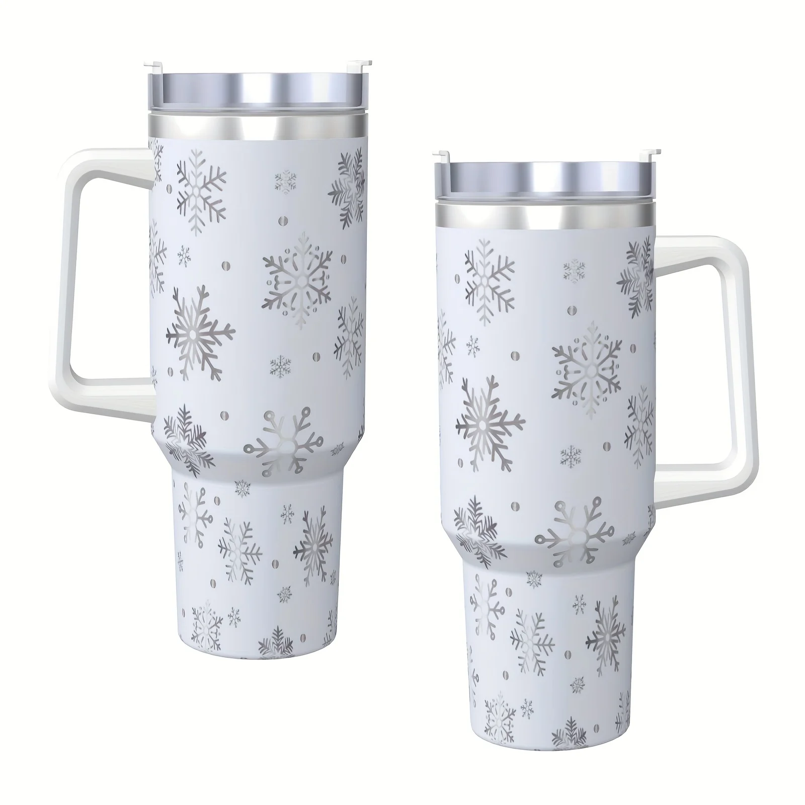 40Oz Stainless Steel White Snowflake Pattern Insulated Bottle Cup with Handle And Straw, 304 Stainless Steel Double Insulated Travel Pot, Perfect Halloween Christmas Gift for Friends, Large Capacity Leak-Proof Lazy Car Drinking Cup, Bingba Cup