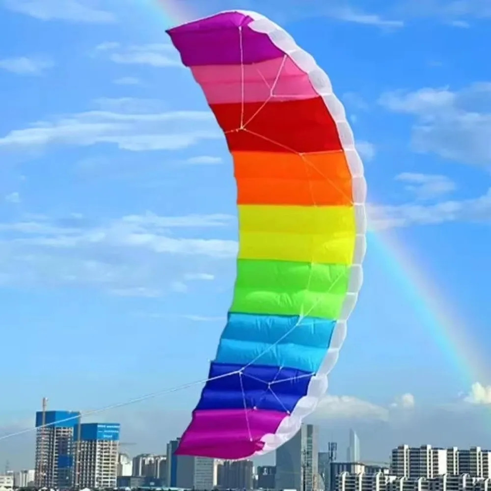 Children Rainbow Dual Line Kite Handle String Good Flying Kites Large 1.4m 2m 2.7m Parafoil Kite Adult