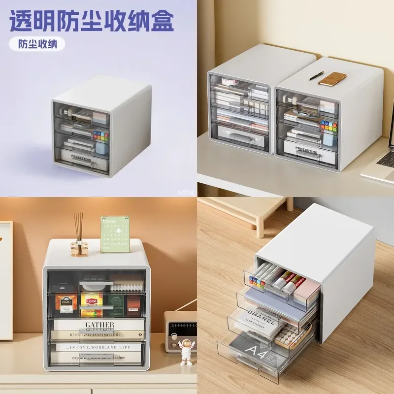 for Drawer Type Transparent Desktop Storage Box Workstation A4 File Rack Four Layers Sorting Storage Cabinets on Desk