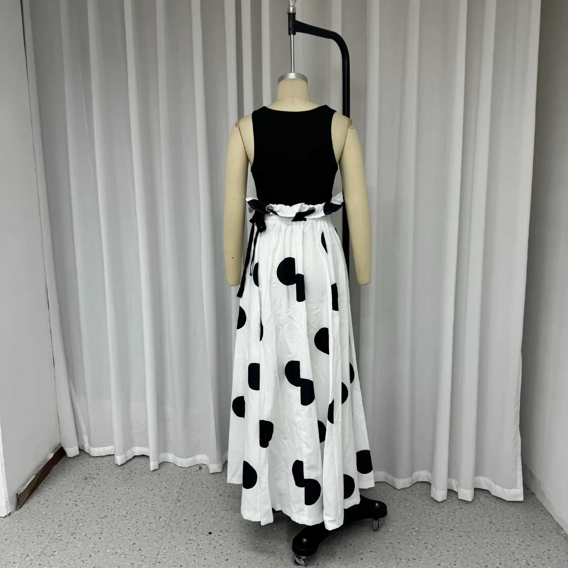 Two-piece Suit Women\'s Sets New Casual Sleeveless Fresh and Sweet Polka Dot Print Top and Long Skirt Streetwear Summer 2024