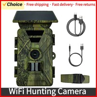 WiFi Hunting Camera Solar Trail Camera 8K 60MP WiFi Wildlife Hunting Camera IP66 Waterproof Outdoor Night Vision Game Camera