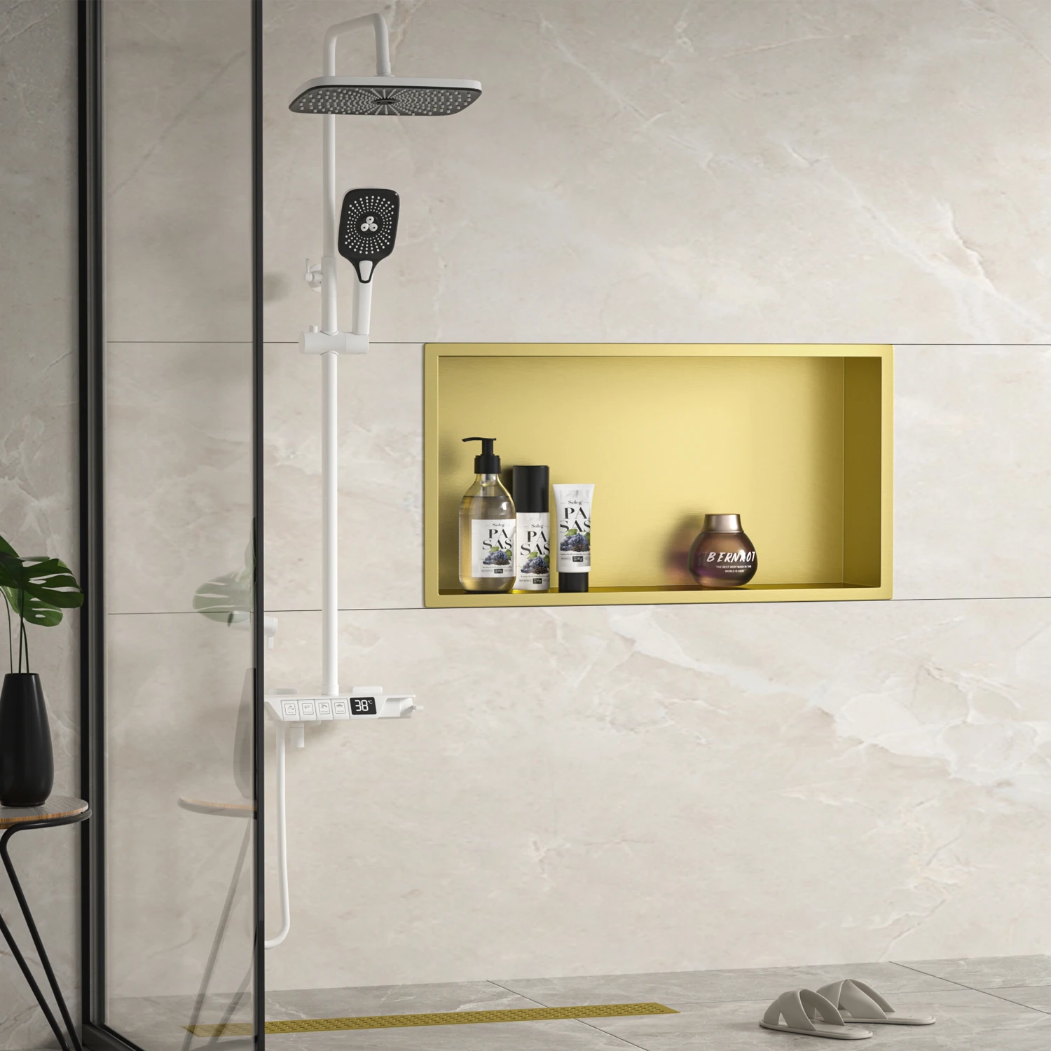 Modern 304 Stainless Steel Wall Niche 60x30cm Easy Clean Gold Plated Corrosion Resistant for Bathroom Niche Products