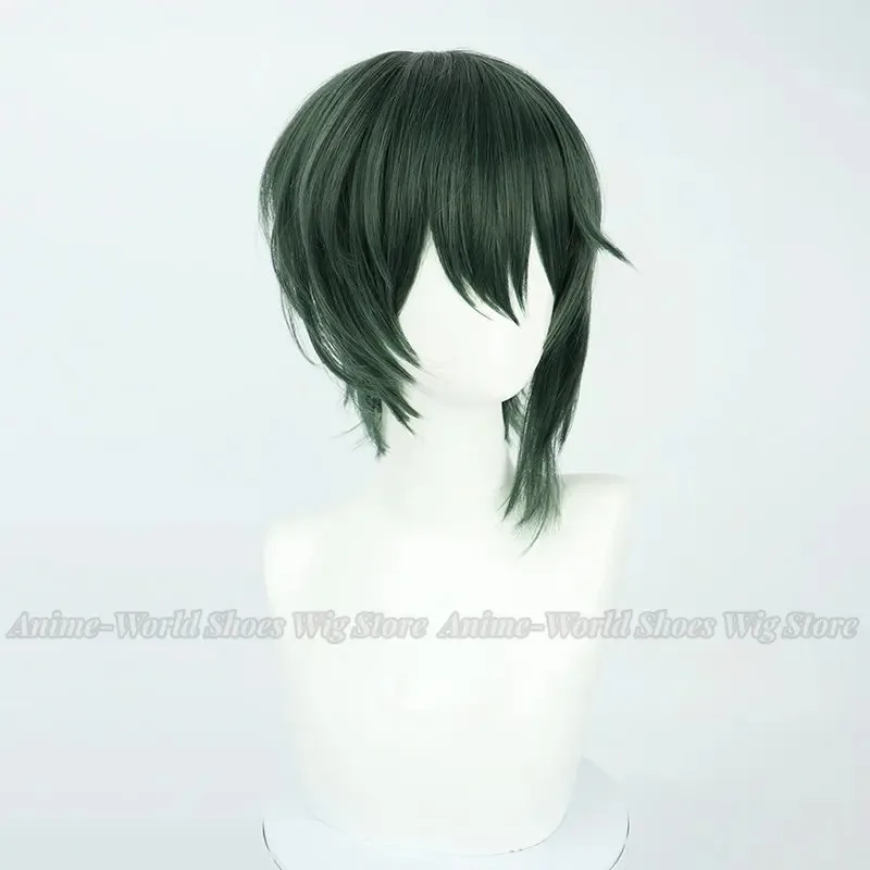 고품질 혼카이 임팩트 3 코스마 코스프레 가발 짙은 녹색 소녀 짧은 머리 작은 포니테일 게임 헤드웨어 무료 가발 캡
