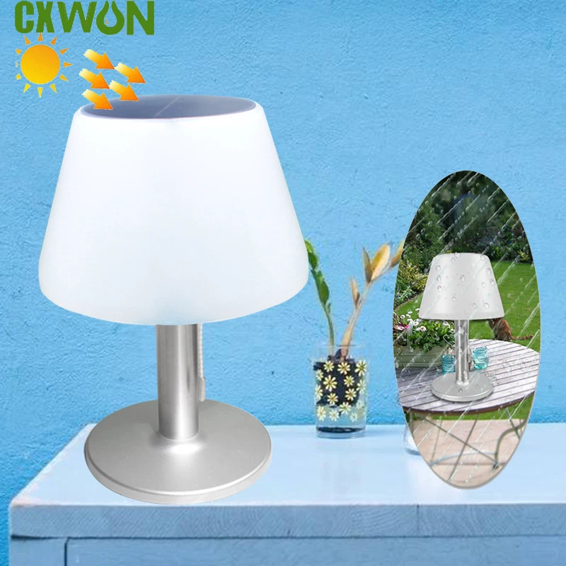 Solar Table White Night Light Household Outdoor Garden Indoor Desk Solar Read Lamp Stainless Steel Balcony LED Lighting Lamps