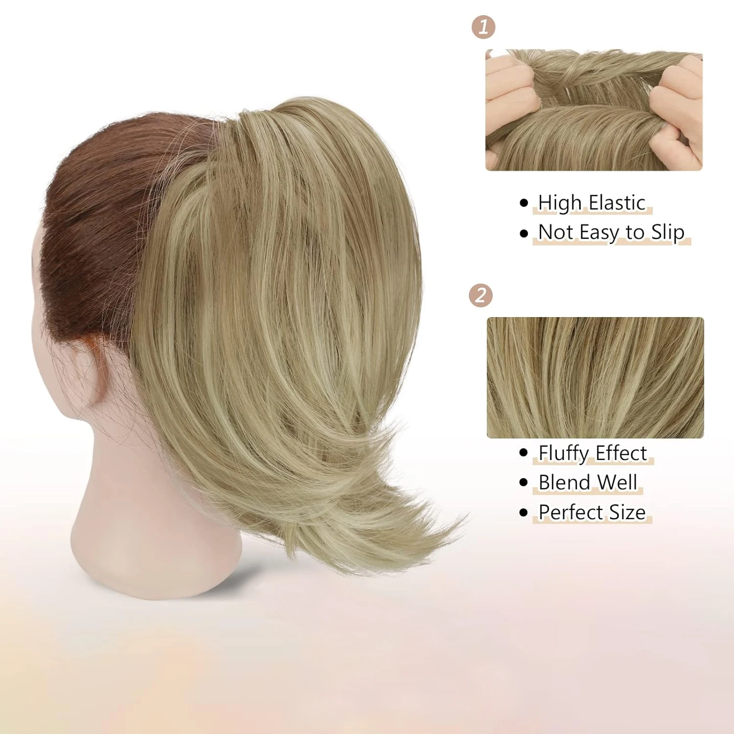 Hair Bun Ponytail Extension, Straight Synthetic Hairpiece Fully Short Ponytail Bun Extensions Hair Accessories Elastic Easy