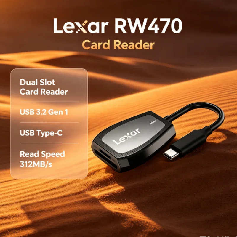 Lexar RW470 Card Reader Dual Slot 2-in-1 Type-C SD microSD USB 3.2 Gen1 UHS-II 312MB/s Transfer Speed for Card Data Transfer