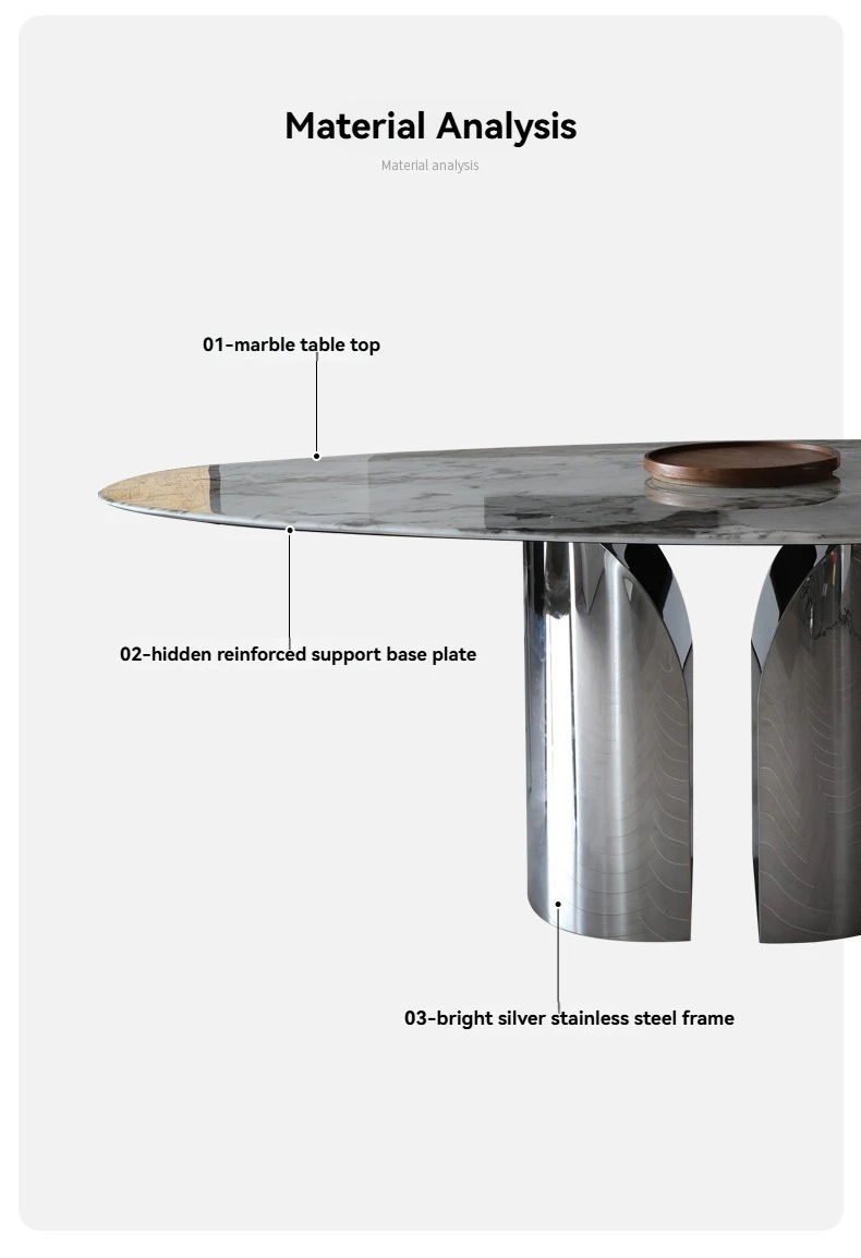 طاولة طعام للمطبخ من الرخام الأبيض البيضاوي مع قاعدة من الفولاذ المقاوم للصدأ للدراسة وطاولة غرفة الطعام الحديثة للمطبخ المنزلي