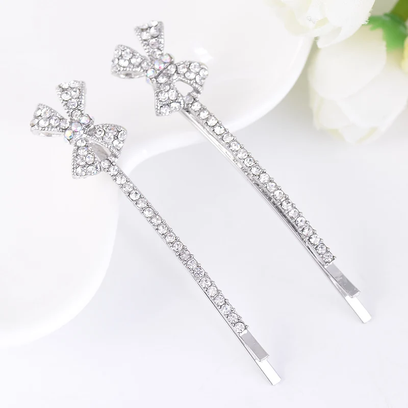 EASYA Minimalist Dainty Crystal Bowknot Hair Pin Hair Clip Jewelry Sparkling Blue White Rhinestone Hairwear Hair Accessories