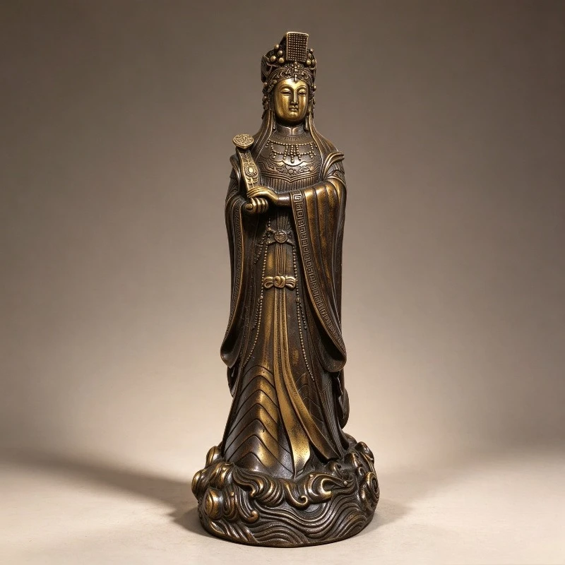 Antique Mazu Statue Goddess Sea Figurine Chinese Sheng Mu Sculpture for Home Altar Worship  Feng Shui Table Decor