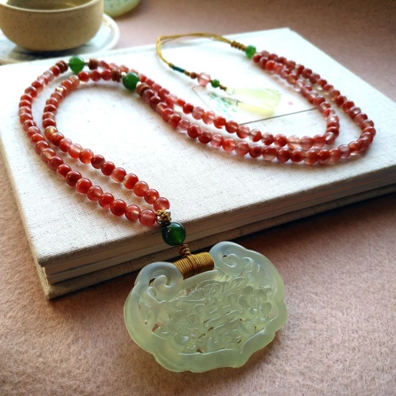 

Original Natural Ice Floating Southern Red Agate Sweater Chain Female Long All-Match Necklace Jade Pendant Hanging Ornaments