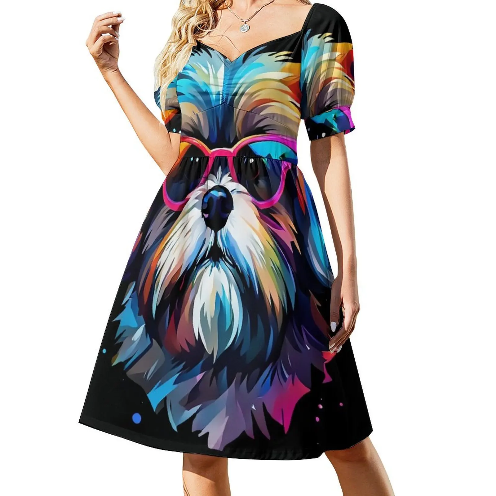 

Shi Tzu Low Poly Art Shih Tzu Short-Sleeved Dress dresses for women luxury dress evening dresses women