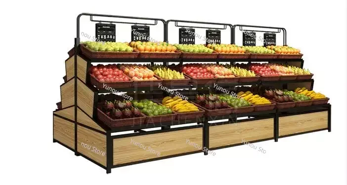 Market Supermarket Vegetable Rack, Fruit Store Vegetable Store Display Rack, Steel and Wood Fruit Rack, Vegetables