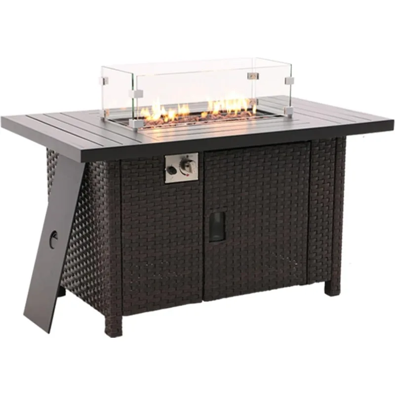 Outdoor Gas Fire Pit Table 46in 55,000 BTU Gas Fire Table Including Glass Wind Guard Outdoor Fire Pit for Garden Patio (Table)