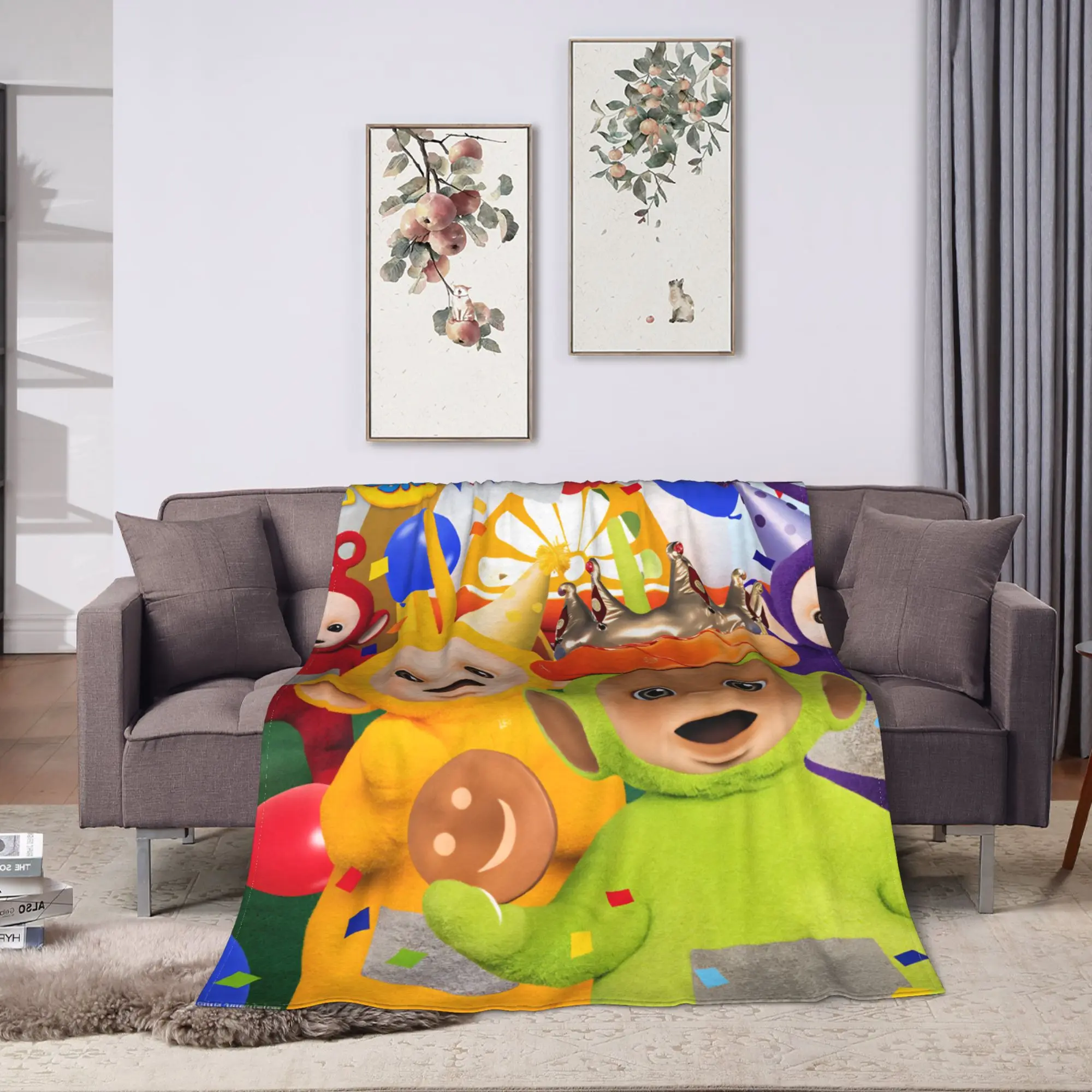 Childrens Cute T-Teletubbies Flannel Blanket  Super Soft Throw Blanket for Bedroom Picnic Pattern Bedspread Sofa Bed Cover