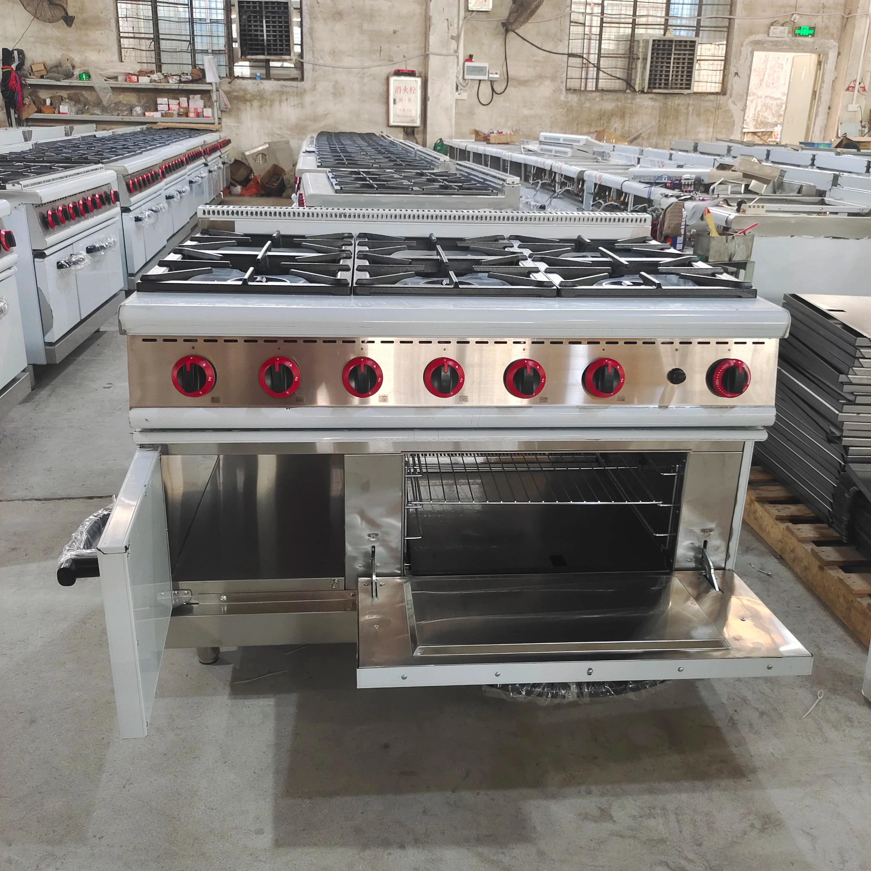 Professional 6-Burner Stainless Steel Gas Range Oven Popular for Food Processing Machinery