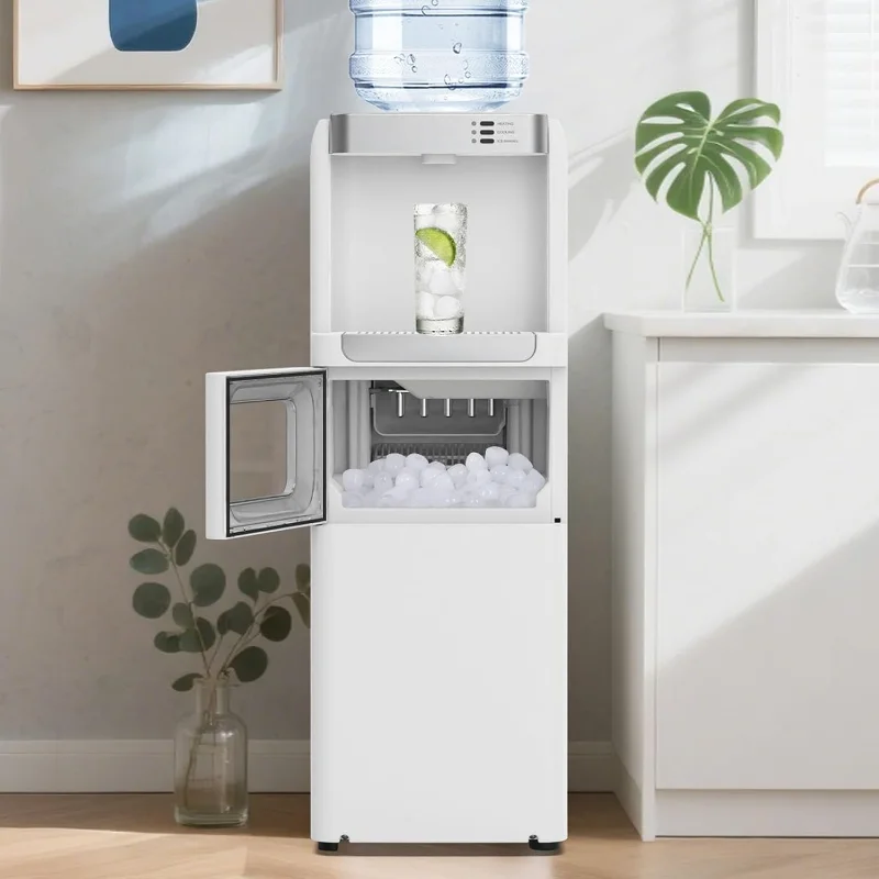 Dispensador enfriador de agua 3 en 1 con máquina de hielo, dispensador de agua fría y caliente para oficina en casa, 33 libras/24 horas, carga superior de 3 o 5 galones