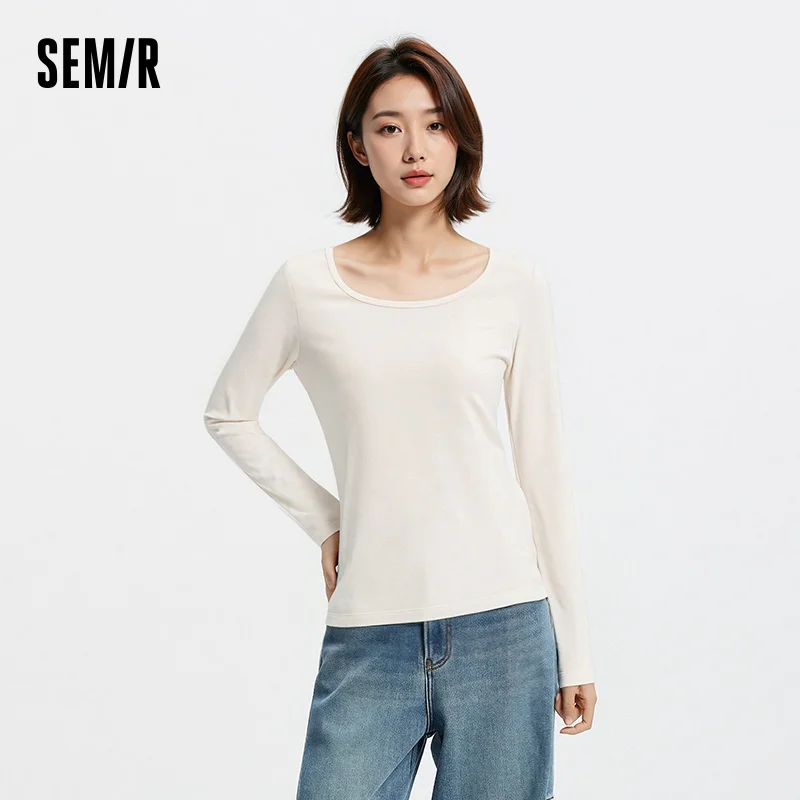 Semir Women Tshirt Thermal Warmth Crew Neck Long Sleeve Solid Color Soft Touch Layering Wear 2026 Spring Everyday Wear