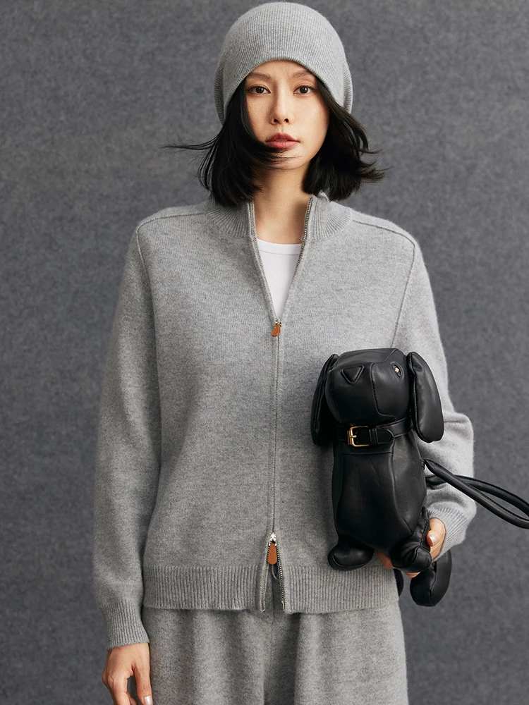 TLOML 신상 여성용 100% 캐시미어 스웨터 더블 지퍼 가디건 목폴라 스웨터 코트 가을 겨울 두꺼운 캐시미어 니트웨어 탑