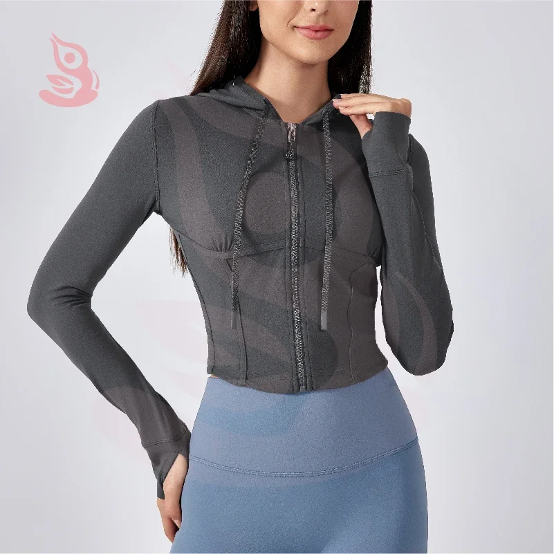 Outdoor Sports and Fitness Clothing Women's Short Style Slim Fit Yoga Suit Jacket Hooded Drawstring Jacket Winter Warm Top