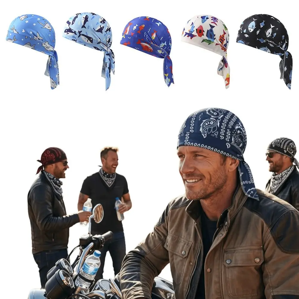 Lightweight Paisley Print Hijab Caps Breathable Adjustable Pirate Hat Quick Dry Elastic Cycling Head Wrap Sports