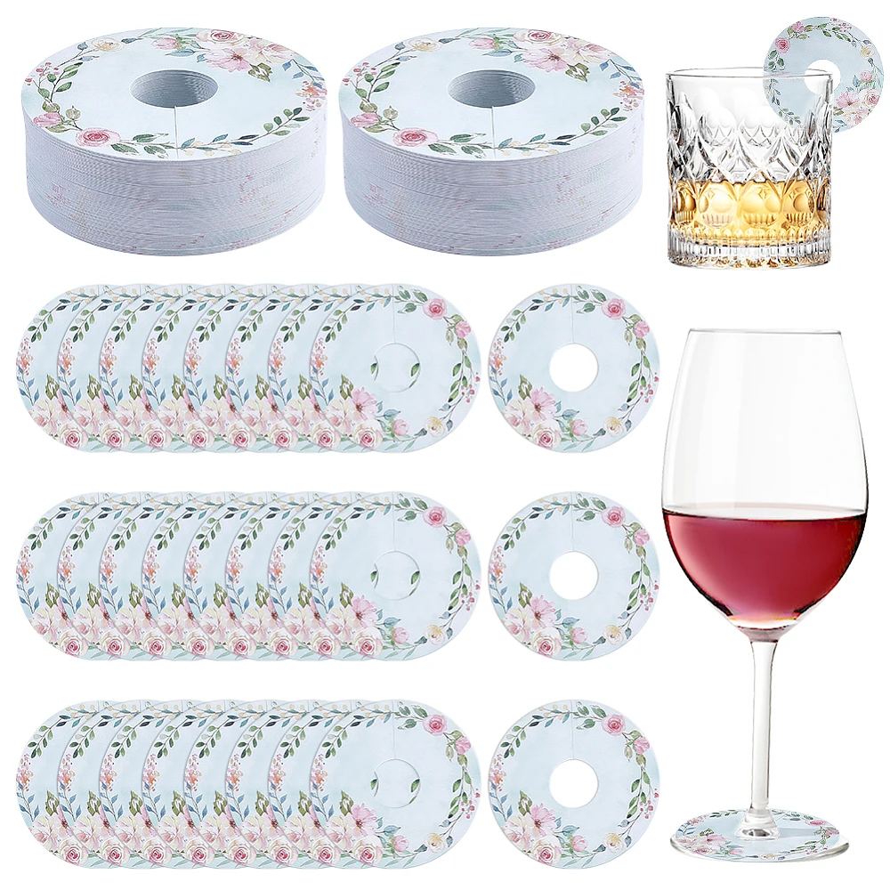 150PCS Paper Drink Name Tags 2.8 Inch Diameter Round Colorful Floral Wine Glass Markers Flower Paper Drink Markers for Wedding