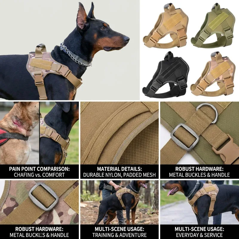 Tactical Dog Harness for Large Dogs No Pull Explosion Proof Heavy Duty Adjustable Military Grade K9 Training Walking Vest