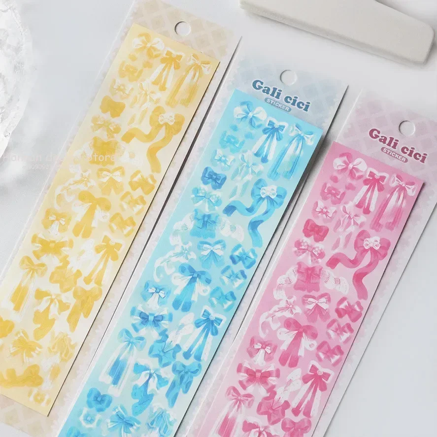 Cute Cartoon Colorful Bow Sticker Basic Toploader DIY Kpop Idol Photo Card Scrapbooking Journaling Deco Material Sticker