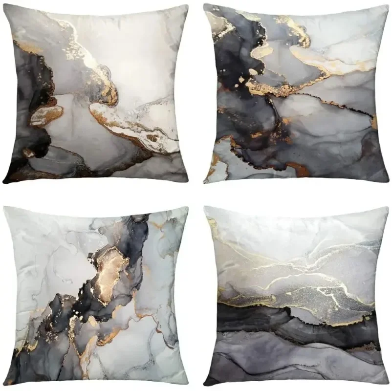 Modern Abstract Cushion Cover Gray Blue Teal Agate Marble Hug Gold Foil Pillow Cover Home Decor Pillowcase Sofa Throw Pillows