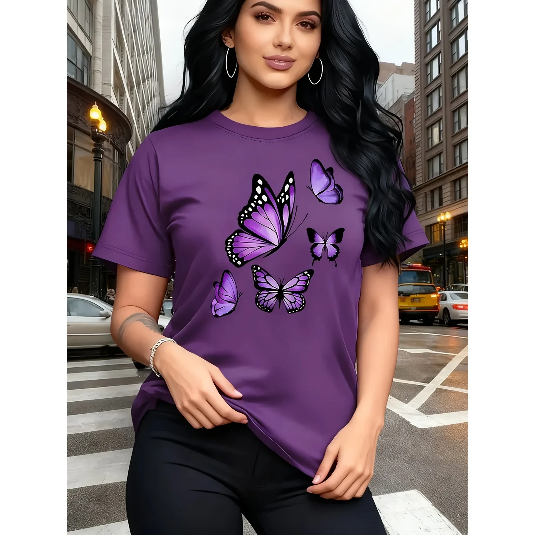 

Women's T-shirt Fashion Butterfly 3D Printed Round Neck Short Sleeve Summer Casual Versatile Commuter Vacation Comfortable Top