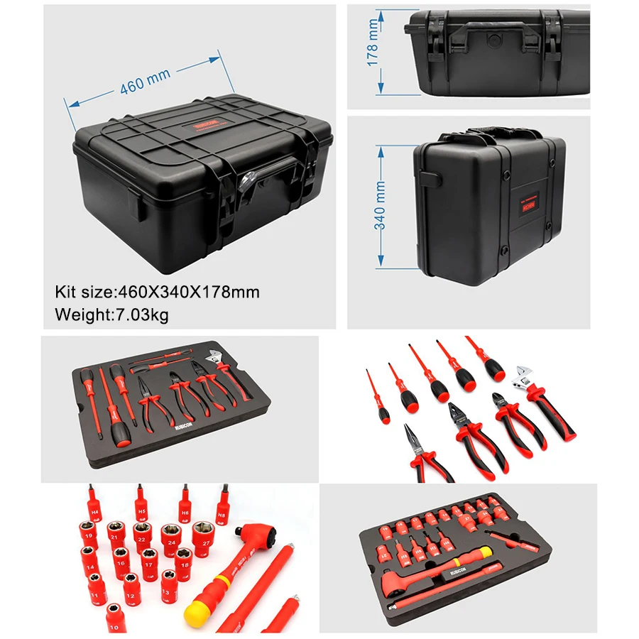 Japan RUBICON 29 PCS Insulated Tool Set 1000V VDE Contains Socket,Screwdrivers,Pliers and wrench with Tool Box NO.REV-29S