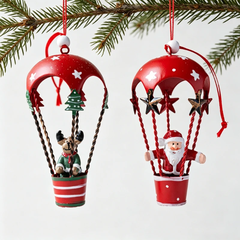 1 pieza de adorno colgante de paracaídas de hierro forjado con diseño de Papá Noel/muñeco de nieve/alce para Navidad, colgante decorativo creativo para árbol de Navidad con forma de paracaídas