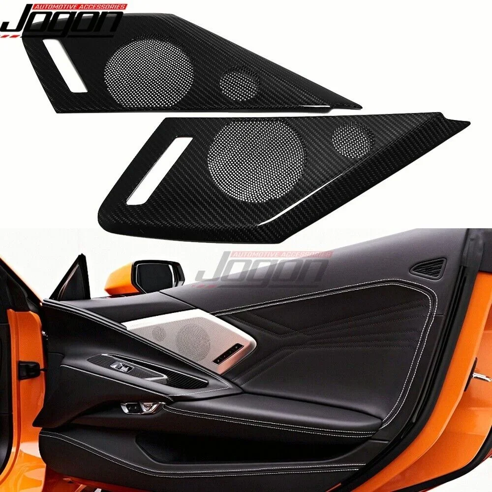 Para Chevrolet Corvette C8 Z51 Z06 Stingray 2020 + cubierta de altavoz de puerta Interior de coche decoración embellecedora accesorios de fibra de carbono seca