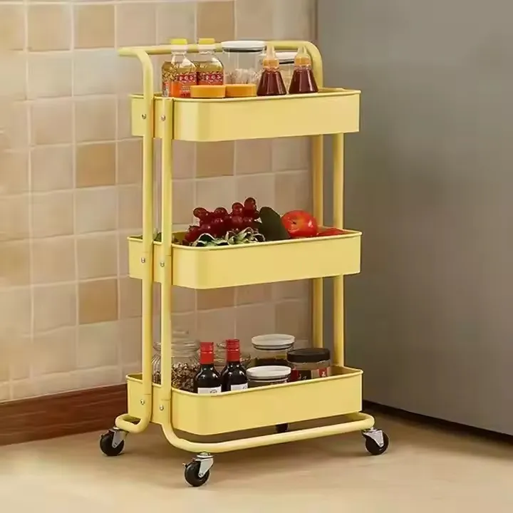 3-Tier Rolling Utility Cart  storage floating shelves home hand food trolley cart hand carts with armrest