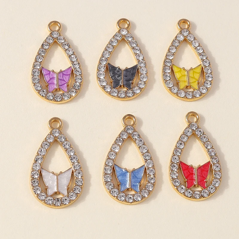 20 Stück 13x23mm Niedliche Schmetterlings-Anhänger Kristall-Wassertropfen-Anhänger für Schmuckherstellung, Anhänger, Halsketten, Ohrringe, DIY-Bastelbedarf – Detail 2