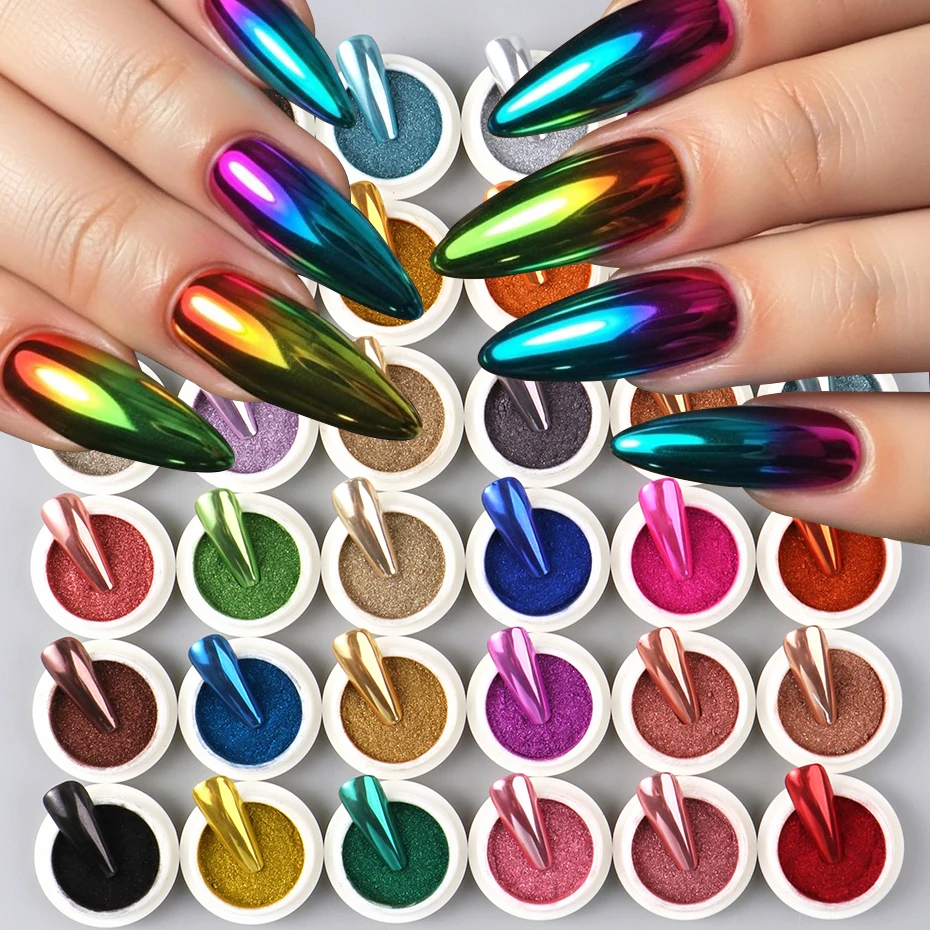 

36 шт. хромированная пудра для ногтей цвета: золотистый, серебристый, розовое золото, хромированная зеркальная металлическая пудра для украшения ногтей, блестящая пудра для маникюра