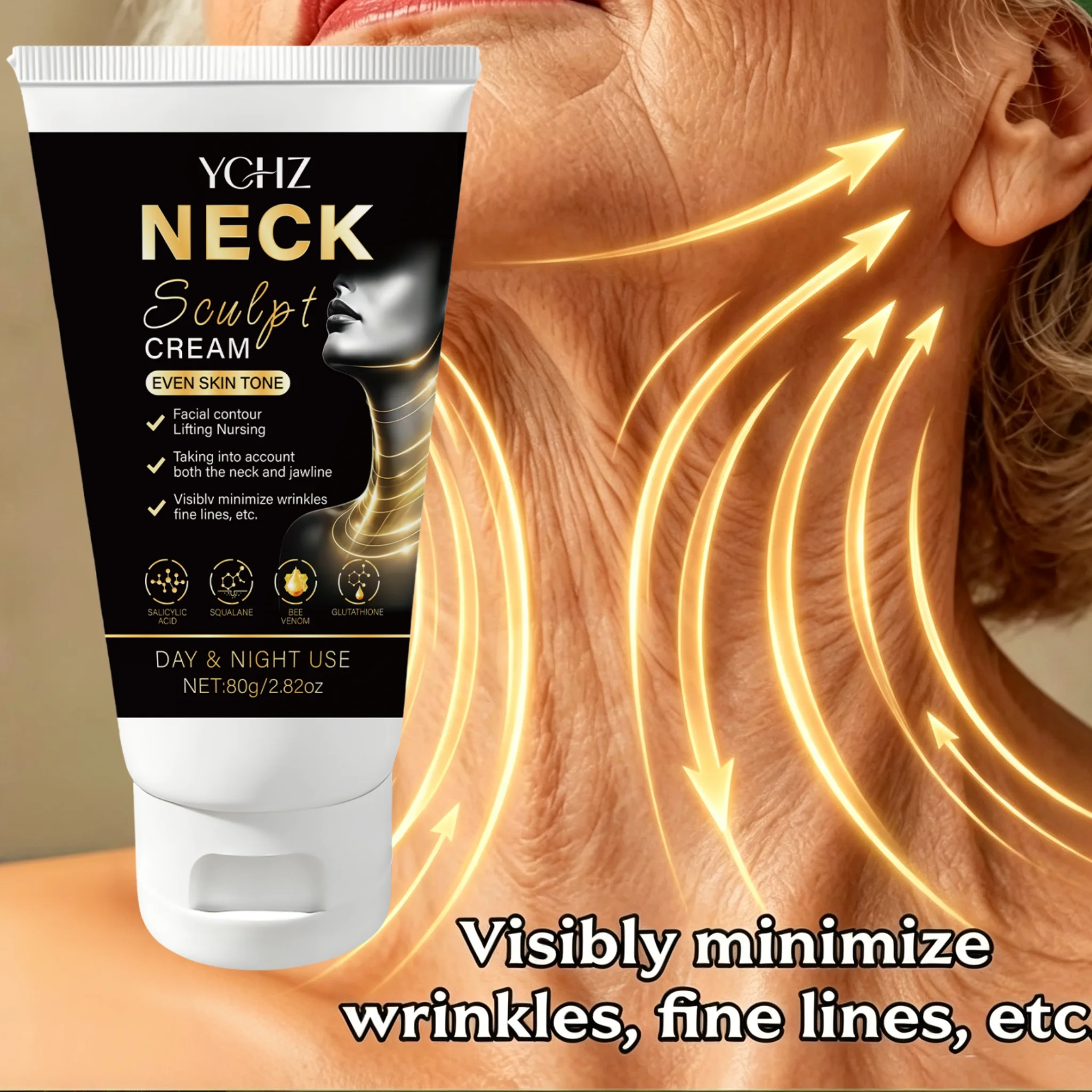 Firming and Lifting Neck Cream, Specially Designed for Those Who Often Look Down, to Lift and Tighten the Jawline, Reduce Neck Lines, Improve Sagging, Moisturize and Brighten the Skin, Prevent Early Signs of Aging, Dual-Use for Neck and Face, Suitable for Mature Skin, Unisex, 60g Single Bottle, Emergency Repair for Those Who Stay up Late