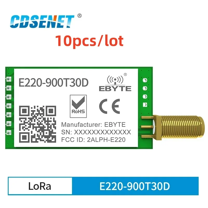 

10pcs LLCC68 LoRa Wireless Module 868MHz 915MHz 30dBm Long Range10km RSSI CDSENET E220-900T30D SMA-K UART Transmitter Receiver